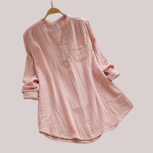 Zomerse Tuniek Blouse met Lange Mouwen en Knoopsluiting