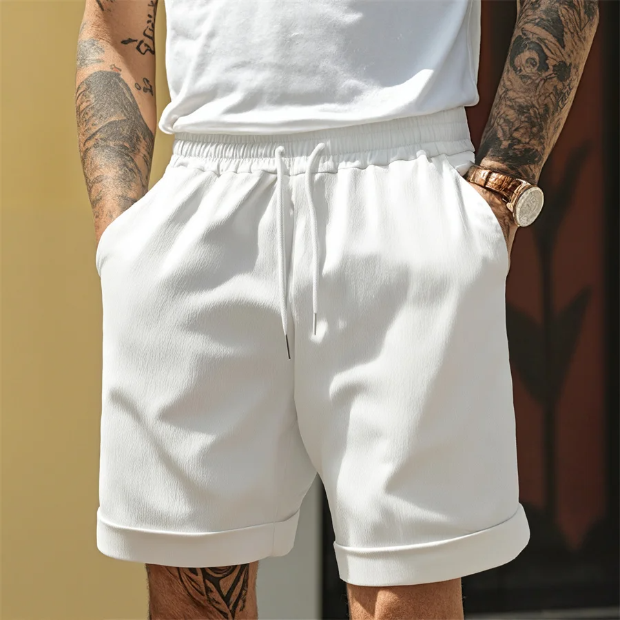 Heren Short met Elastische Taille en Trekkoord - Opgerolde Zoom tot Boven de Knie