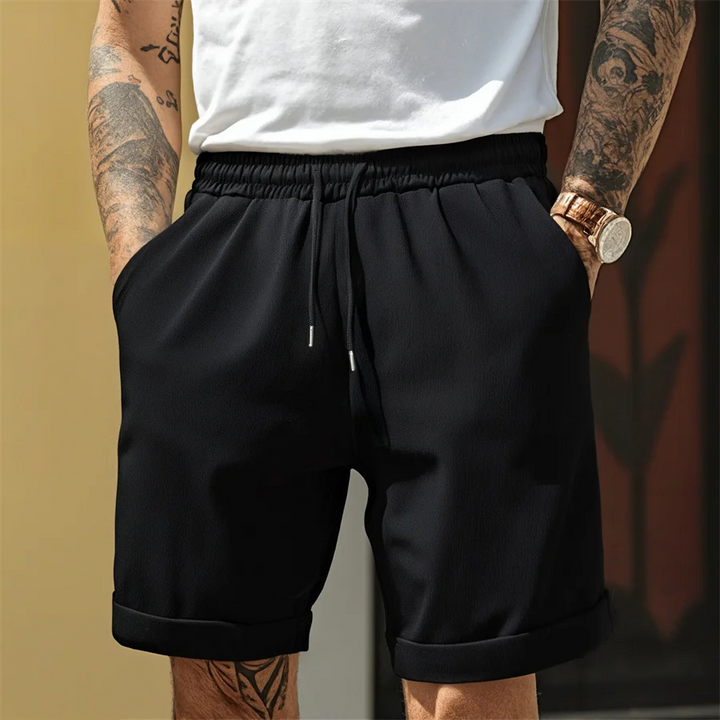Heren Short met Elastische Taille en Trekkoord - Opgerolde Zoom tot Boven de Knie