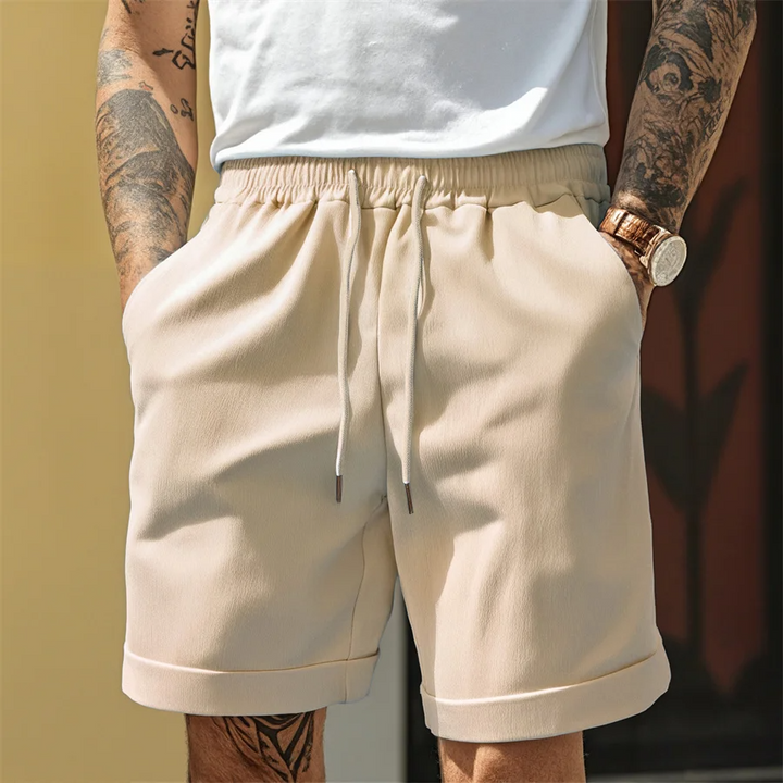 Heren Short met Elastische Taille en Trekkoord - Opgerolde Zoom tot Boven de Knie