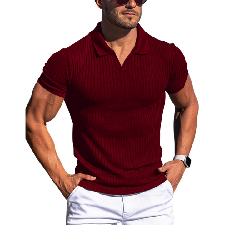 Heren Geribd Poloshirt - Johnnykraag met Korte Mouwen
